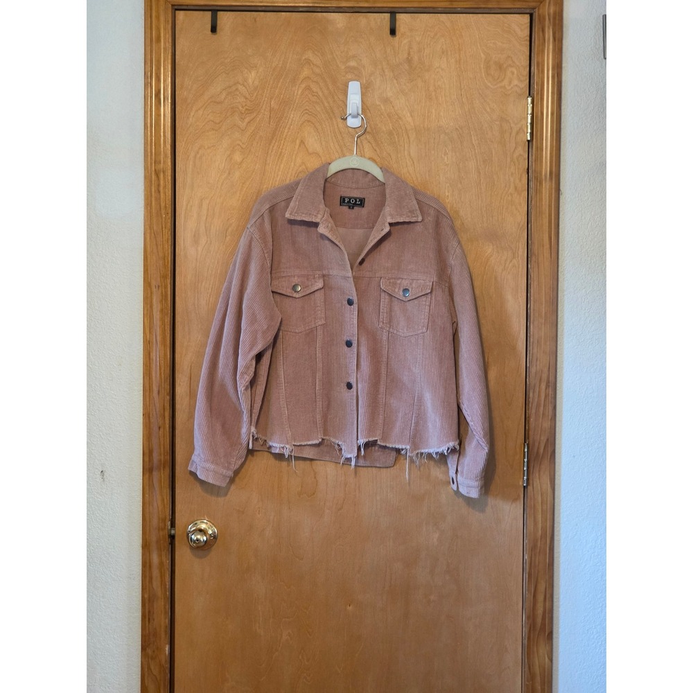 Pol Blush Pink Corduroy Raw Hem Shacket JFT399 Womens Small Boho Distressed